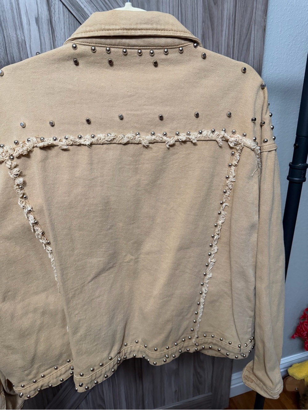 2XL Tan Studded Denim Jacket Western Boho 100% Cotton - Picture 5 of 6